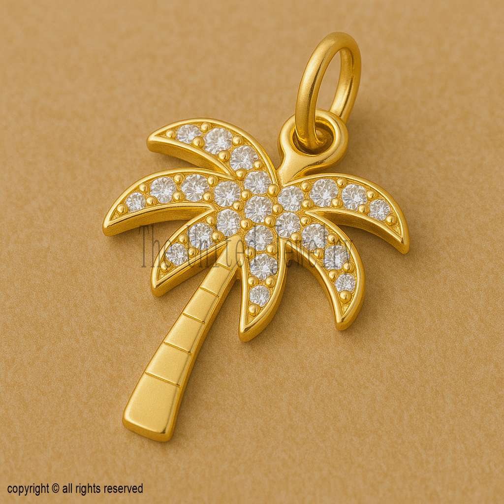 925 Sterling Silver Moissanite Palm Tree Pendant | Gold Plated Tropical Charm