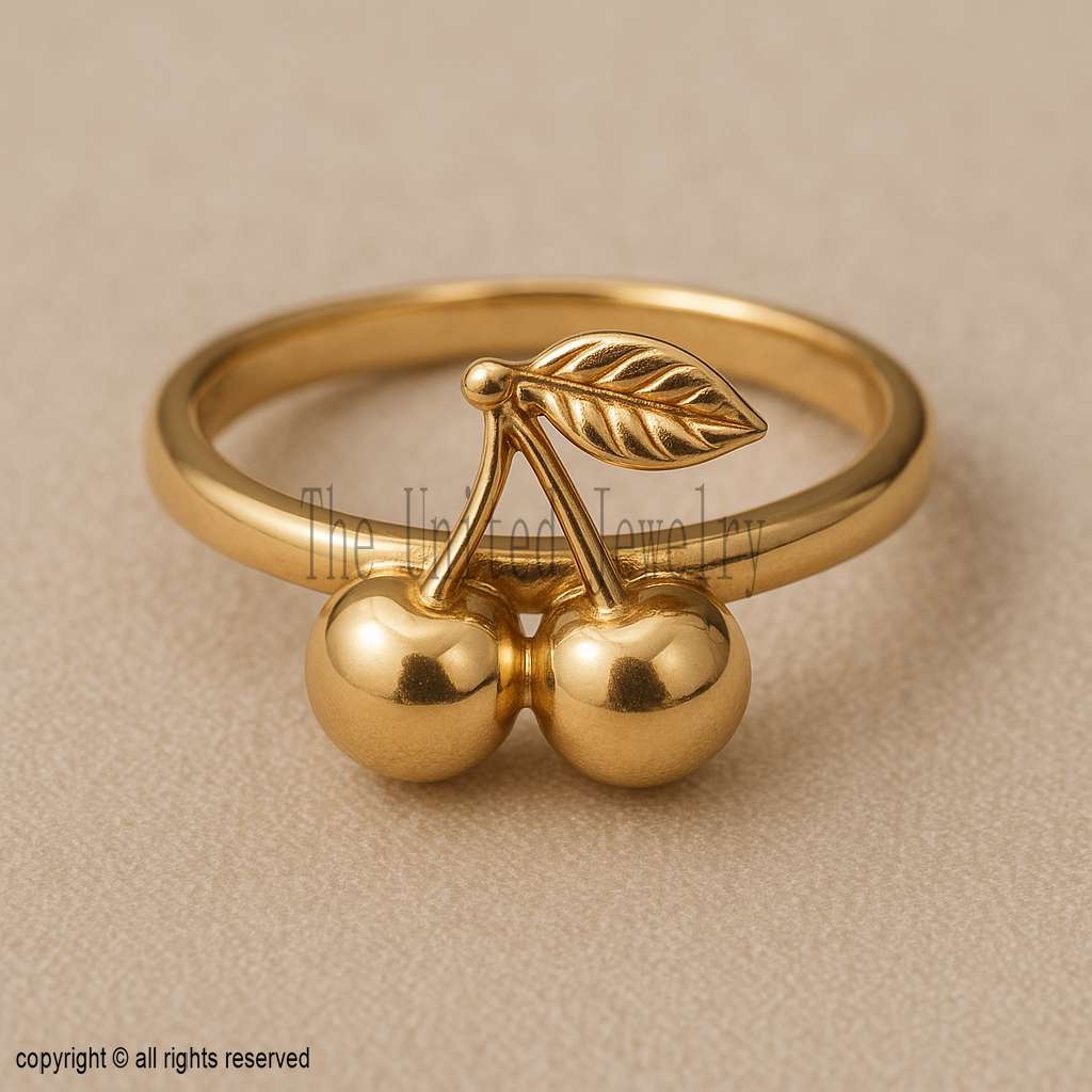 Gold Cherry Ring – 18K Gold Plated Sterling Silver, Fruit Jewelry