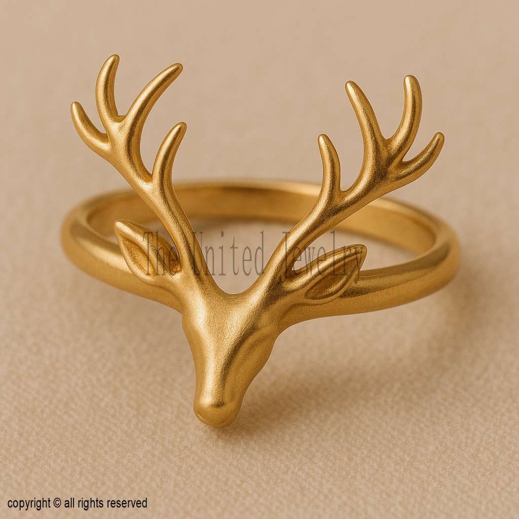 Gold Deer Antler Ring: 18K Gold Plated Sterling Silver Stag