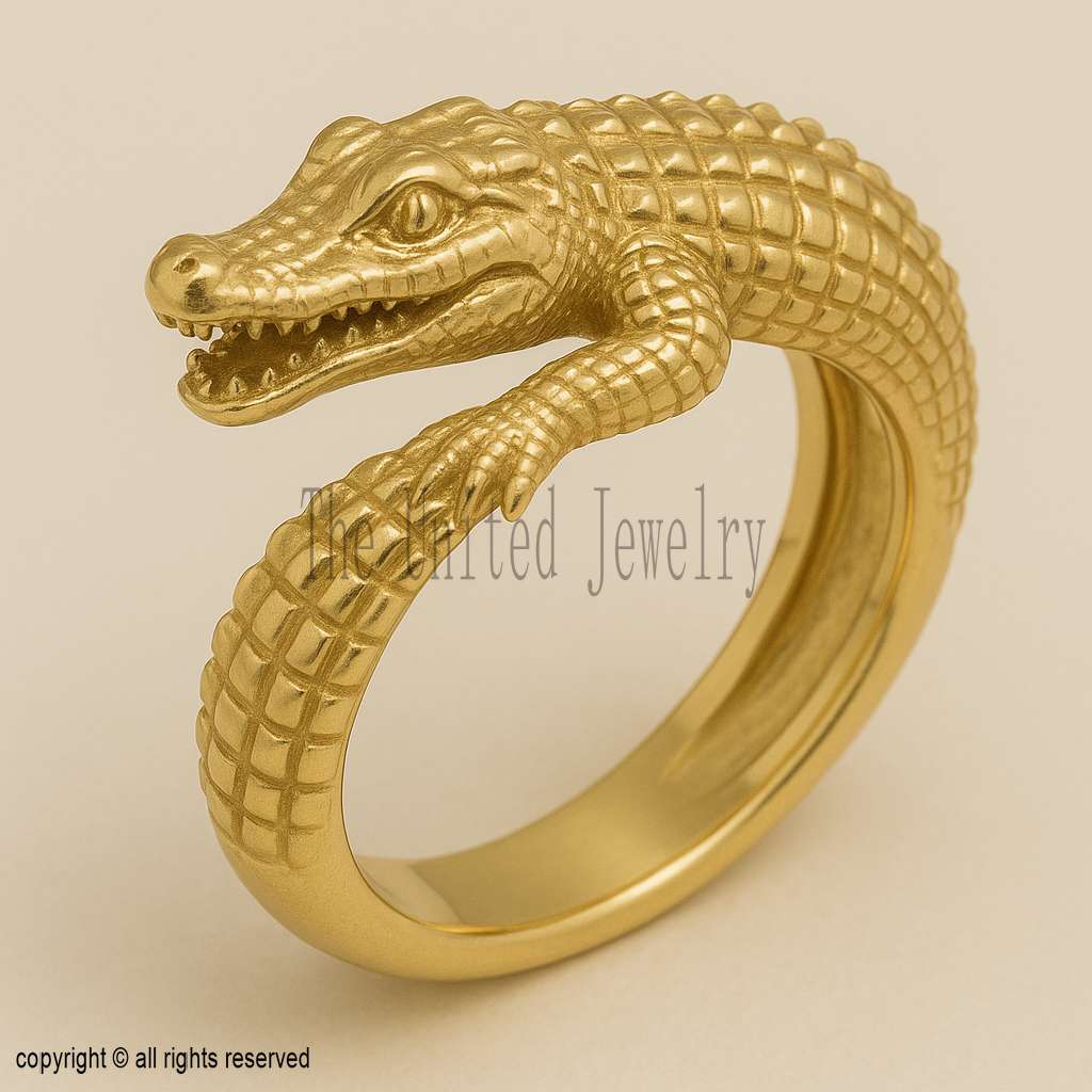 Gold Plated Sterling Silver Crocodile Wrap Ring: Wildlife Jewelry