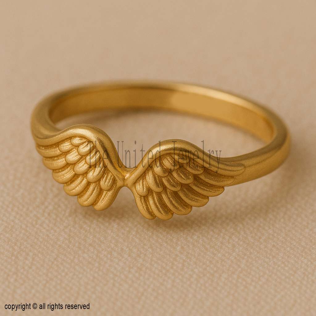 Gold Angel Wings Ring – 925 Sterling Silver, 18K Gold Plated Delicate Wing Band