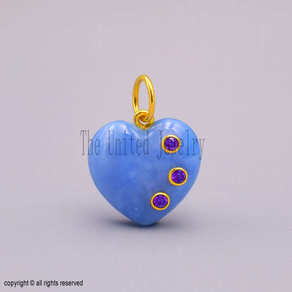 Handmade Sterling Silver Blue Gemstone Heart Pendant Necklace