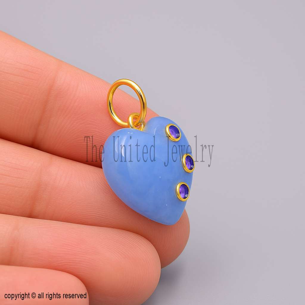 Handmade Sterling Silver Blue Gemstone Heart Pendant Necklace
