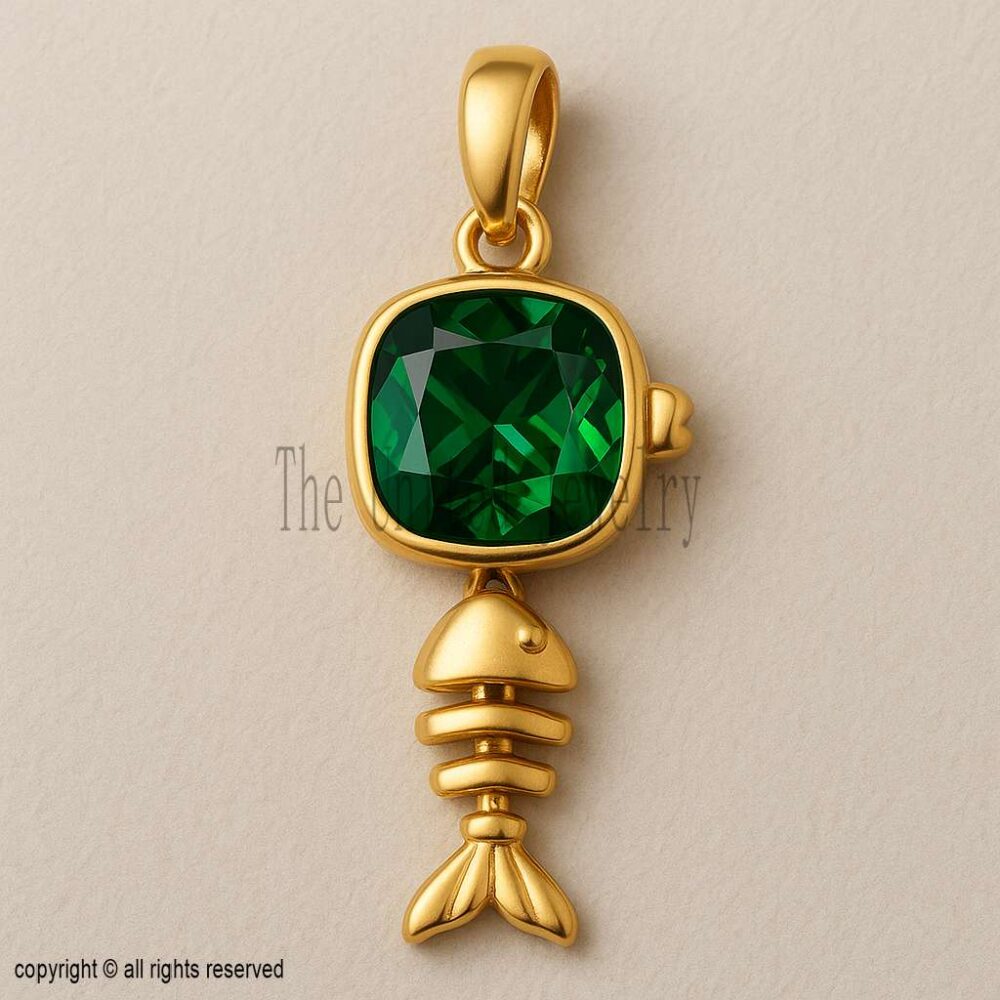 Gold Plated Sterling Silver Fishbone Necklace - Green Hydro Quartz