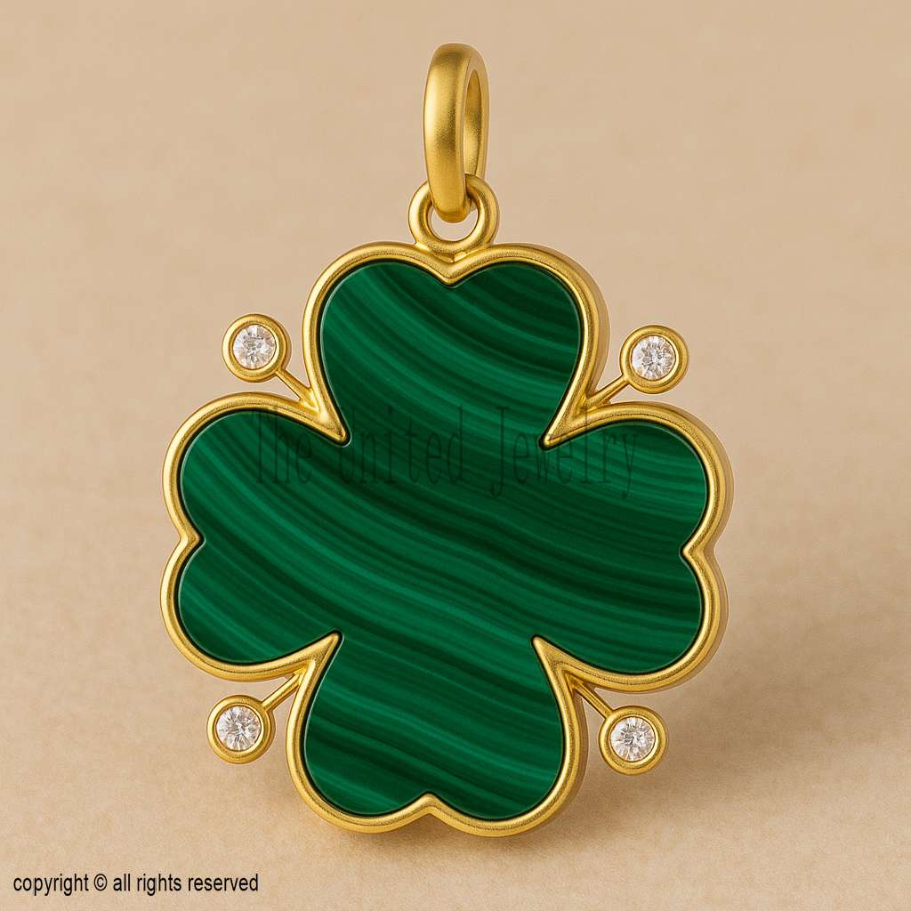 Malachite Clover Pendant: Gold Plated Sterling Silver Necklace
