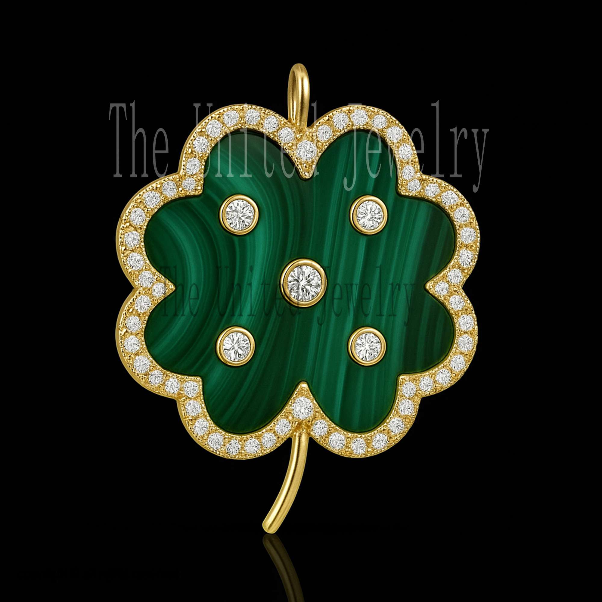 Sterling Silver Malachite Clover Pendant Necklace: Diamond Accent, Good Luck Charm