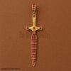 925 Sterling Silver Sword Pendant | Gold Plated Medieval Dagger Charm with Red Stones