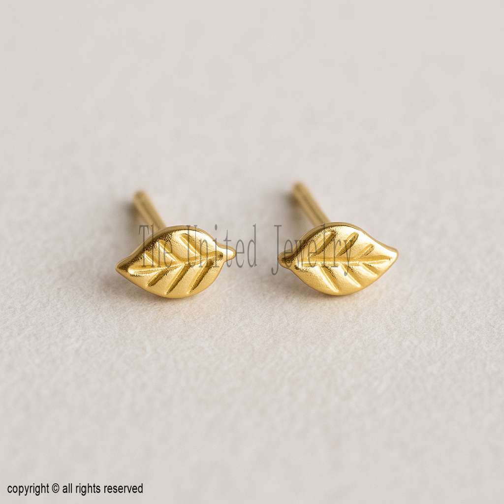 925 Silver Leaf Stud Earrings | Gold Plated Minimalist Jewelry