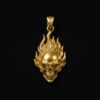 Gold Plated 925 Sterling Silver Flaming Skull Pendant Necklace, Fire Skull Charm