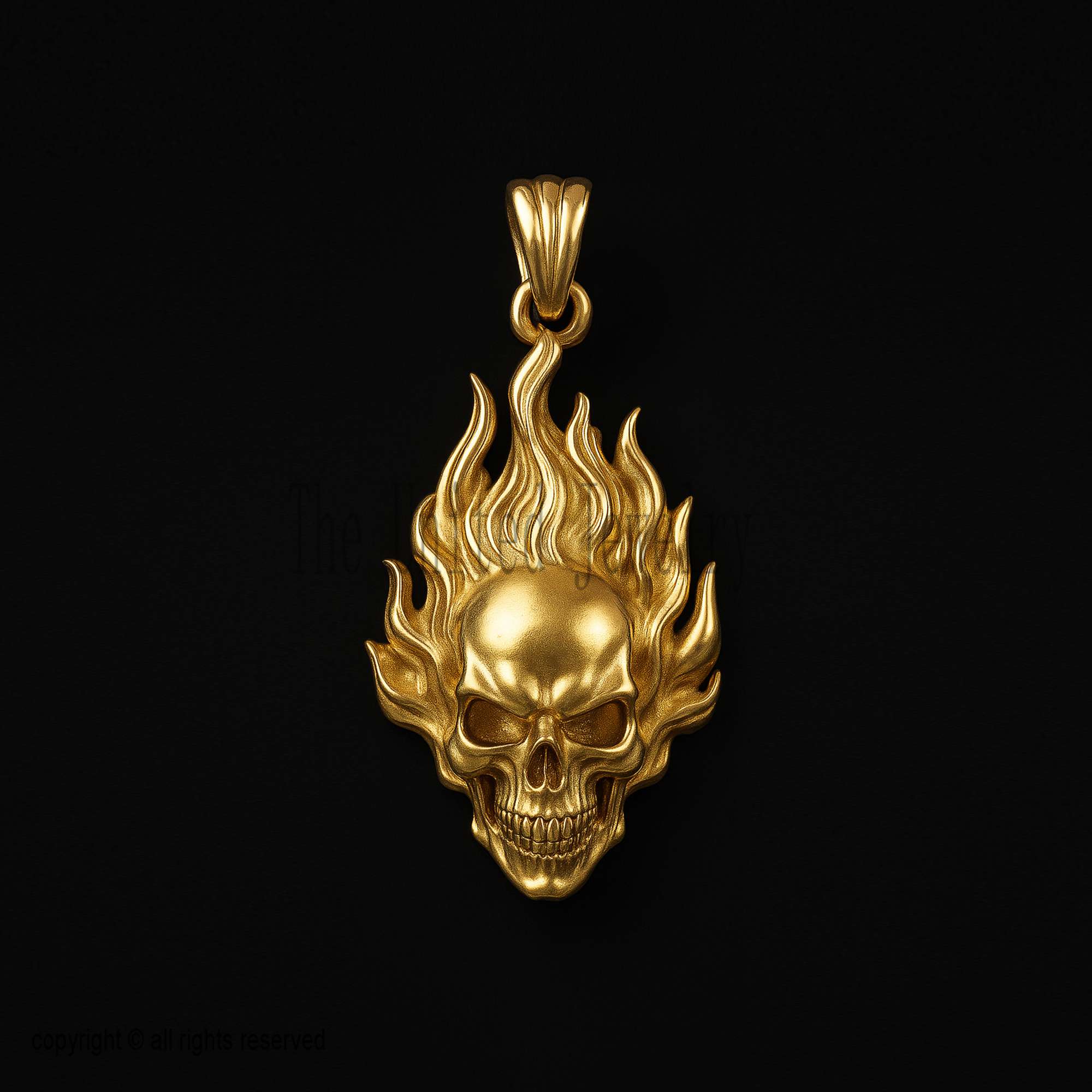 Gold Plated 925 Sterling Silver Flaming Skull Pendant Necklace, Fire Skull Charm