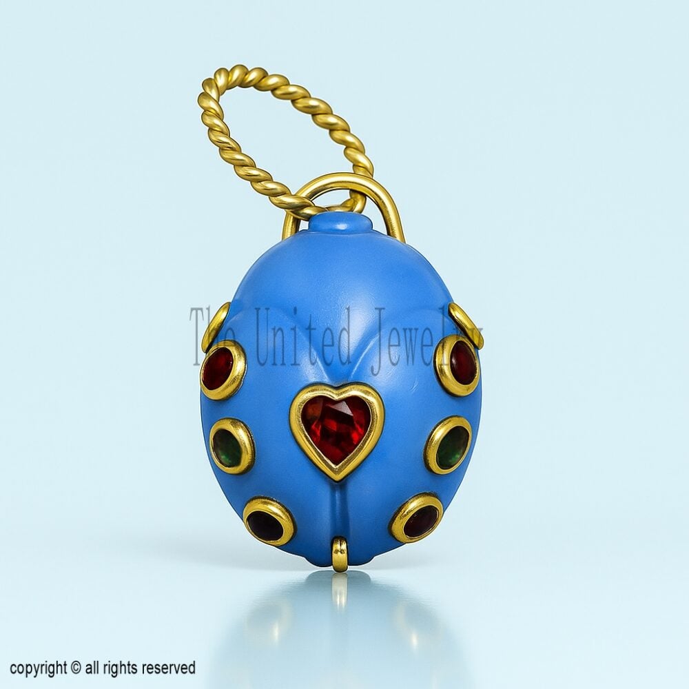 925 Sterling Silver Turquoise With Multisapphire Ladybug Carving Pendant, Bug Charm Pendant