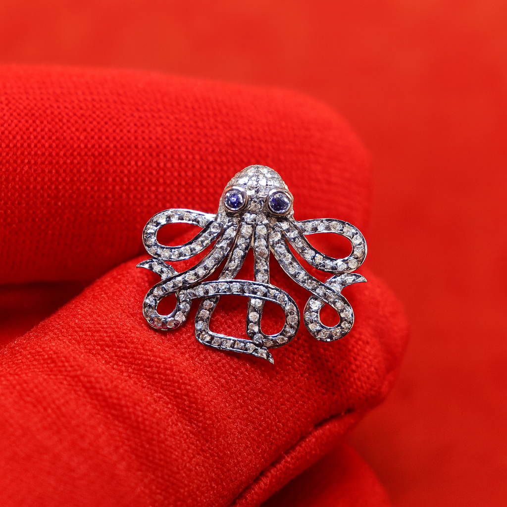 925 Sterling Silver Octopus Pendant • Pave CZ Octopus Charm • Ocean Animal Jewelry