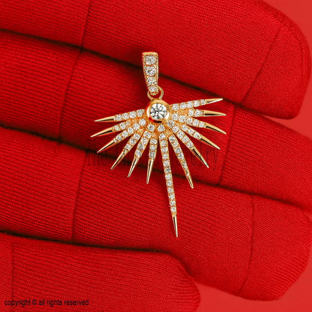 Micro Pave Diamond Starburst Design Pendant 925 Sterling Silver Jewelry