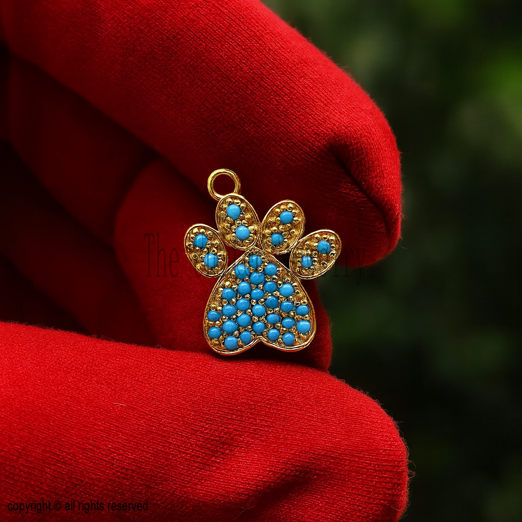 Dainty Dog Turquoise Handmade 925 Sterling Silver Designer Animal Paw Charm Pendant Necklace Jewelry