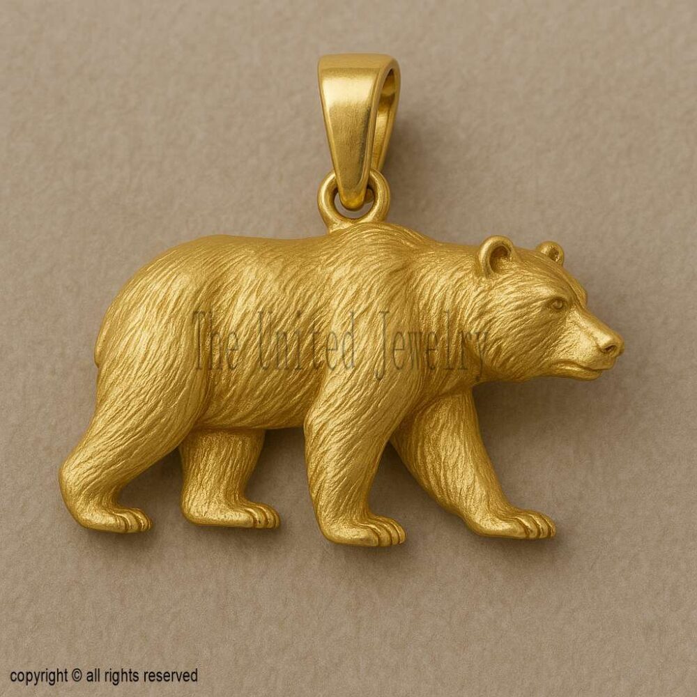 Gold Plated Sterling Silver Bear Pendant Necklace: Wildlife Jewelry