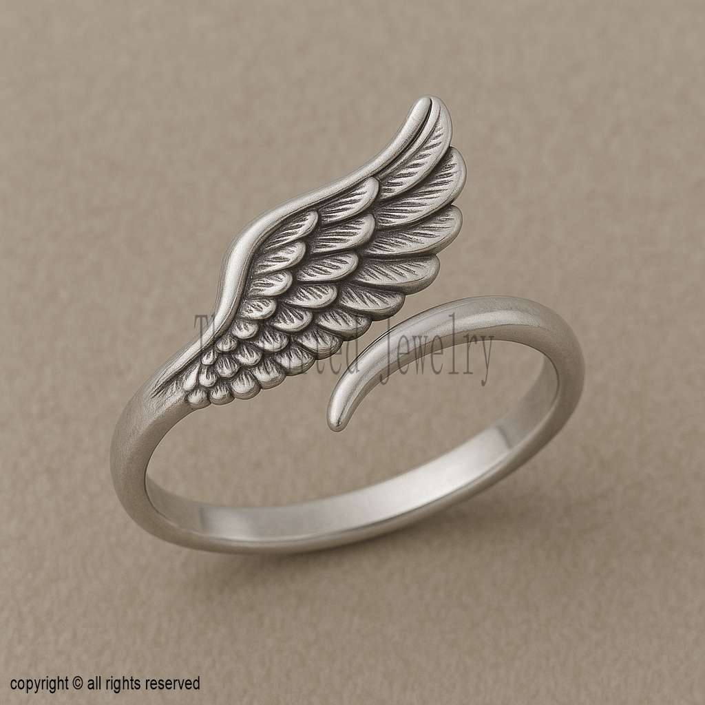 Sterling Silver Angel Wing Ring: Adjustable 925 Feather Jewelry