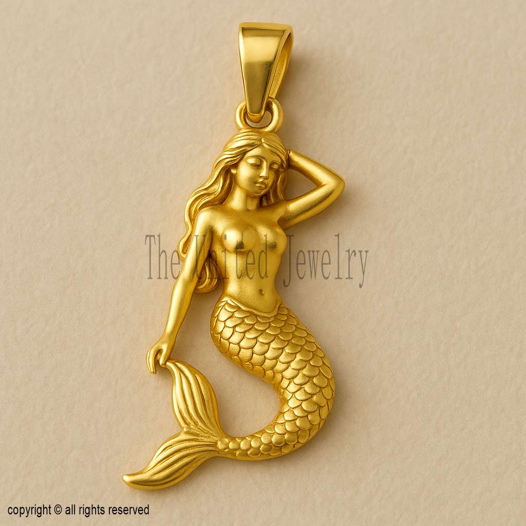 Gold Plated Sterling Silver Mermaid Pendant: Ocean Nautical Jewelry