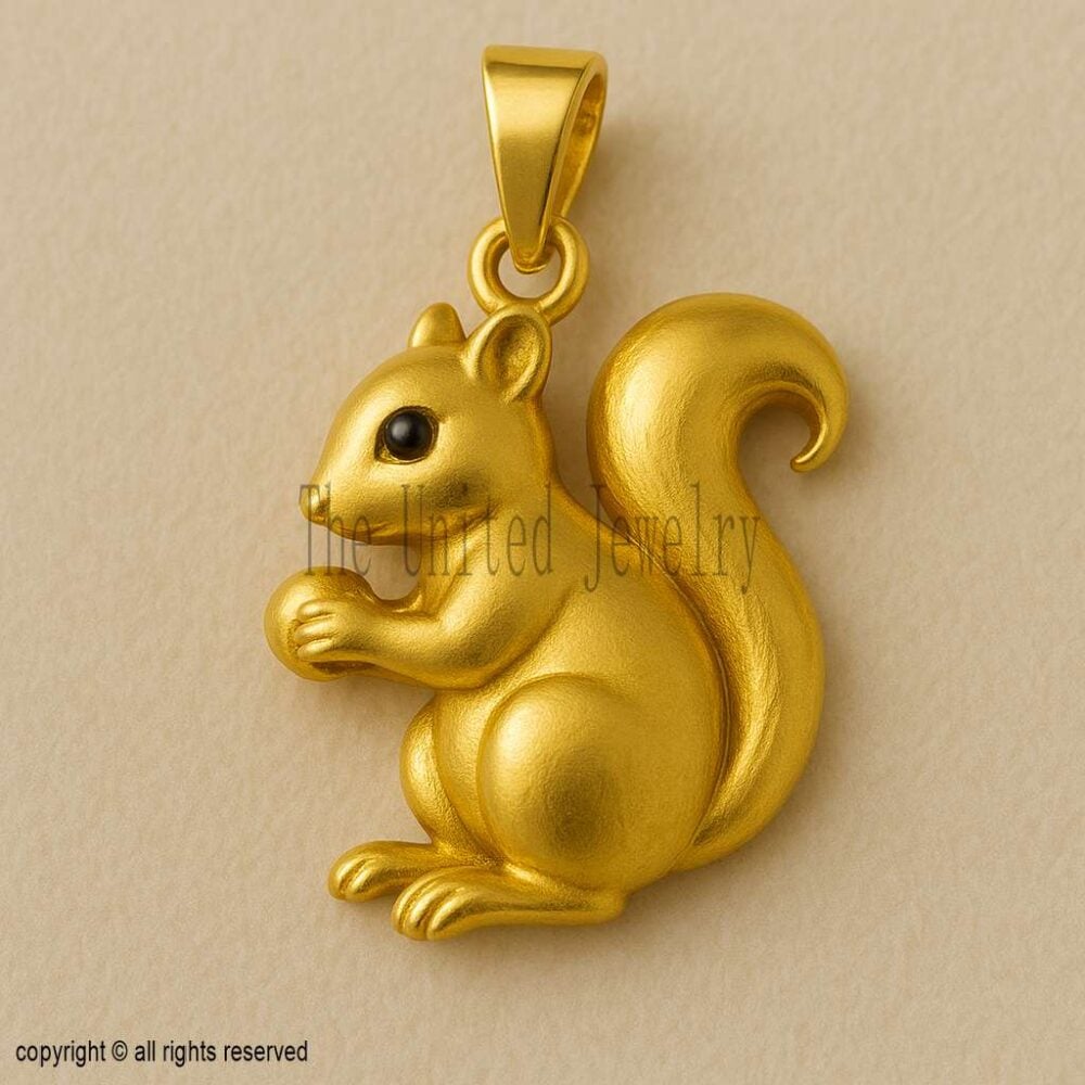 Gold Plated Sterling Silver Squirrel Pendant - Woodland Animal Necklace