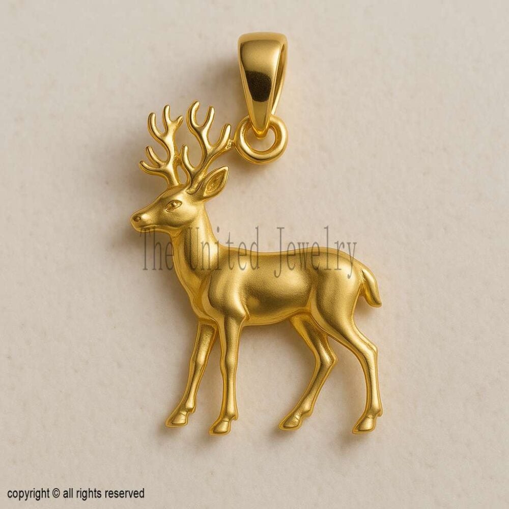 Gold Deer Pendant – 925 Sterling Silver, 18K Gold Plated Stag Necklace, Nature & Wildlife Jewelry