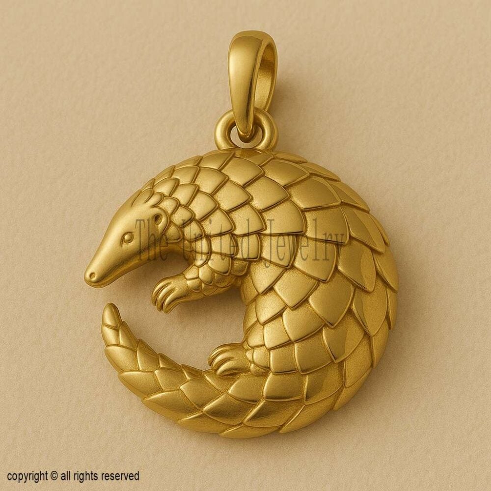 Gold Pangolin Pendant – 925 Sterling Silver, 18K Gold Plated Scaled Animal Jewelry
