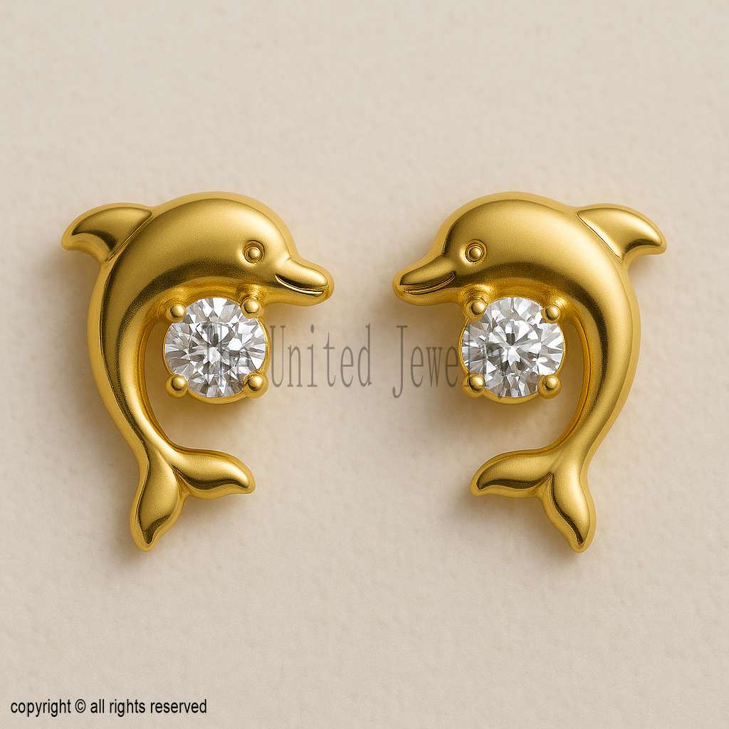 Gold Dolphin Earrings – Sterling Silver Studs with Moissanite
