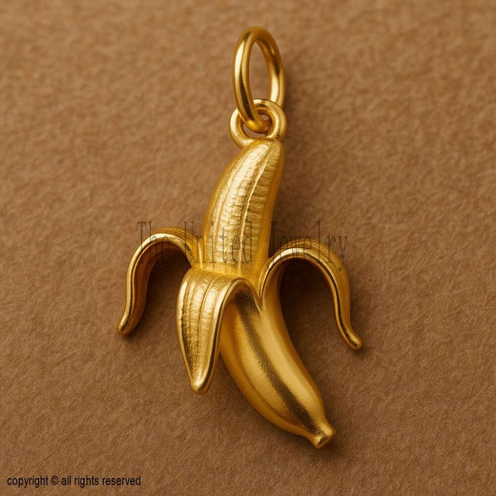 Gold Banana Pendant – 925 Sterling Silver, 18K Gold Plated Fruit Charm Necklace