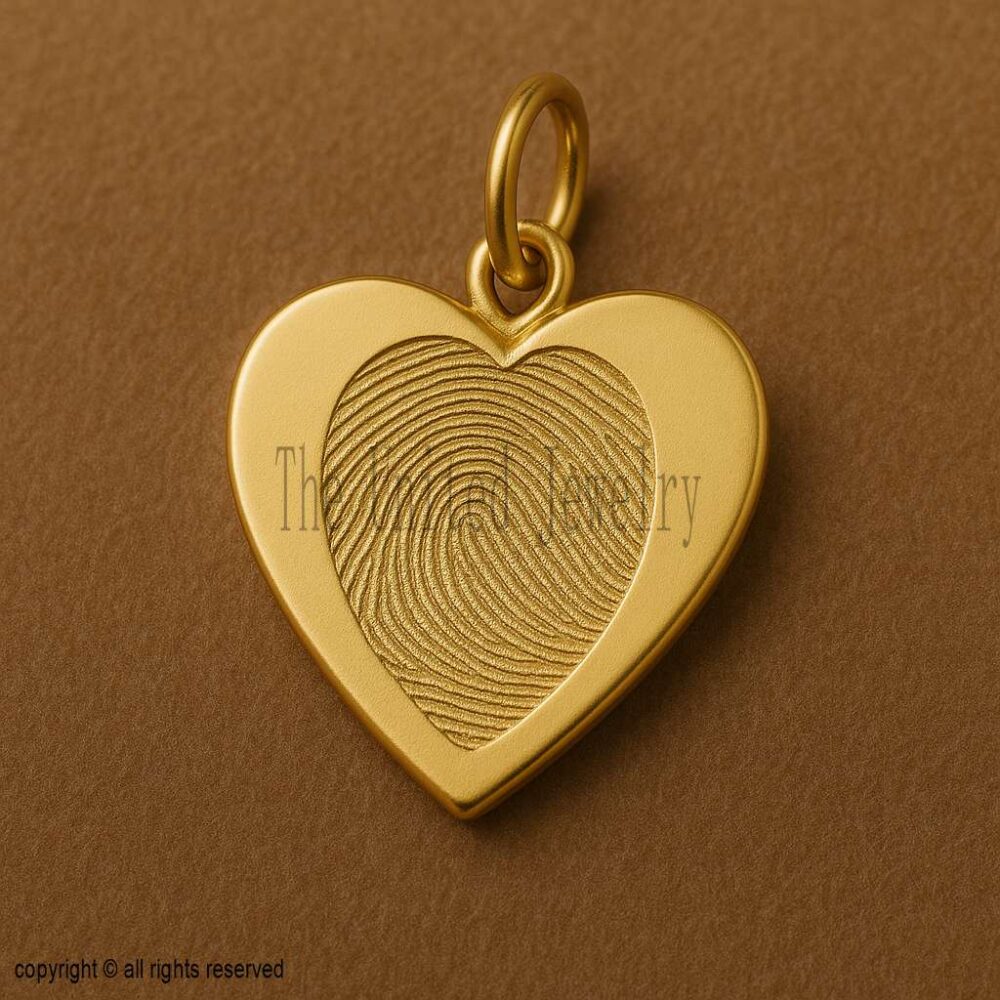 Sterling Silver Heart Fingerprint Pendant: Gold Plated Memorial Keepsake