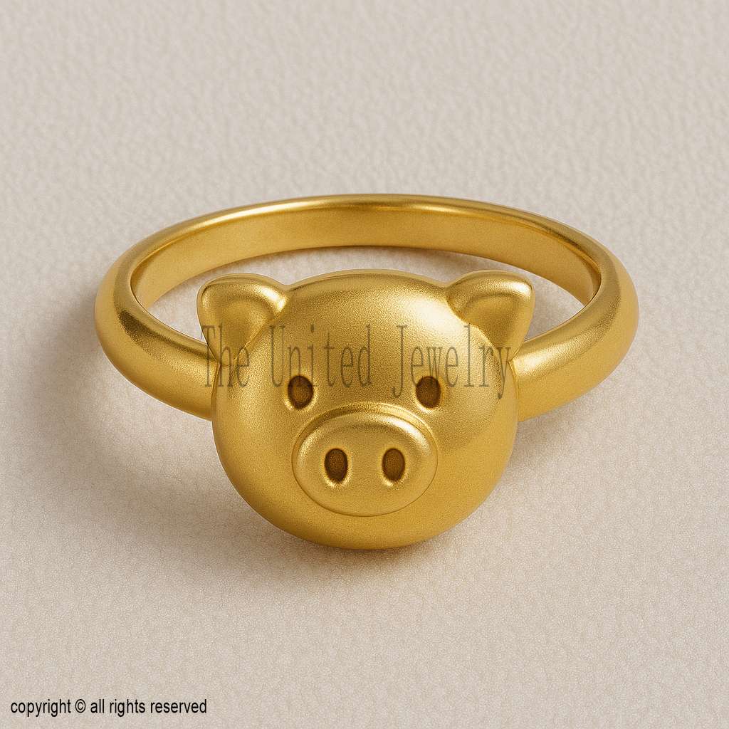 Gold Pig Ring: Sterling Silver 18K Plated Animal Jewelry