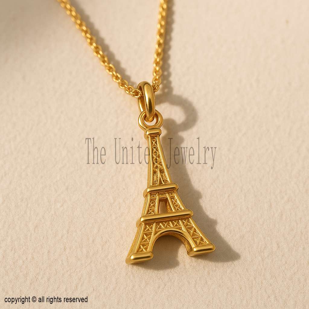 Gold Plated Sterling Silver Eiffel Tower Necklace: Paris Travel Jewelry