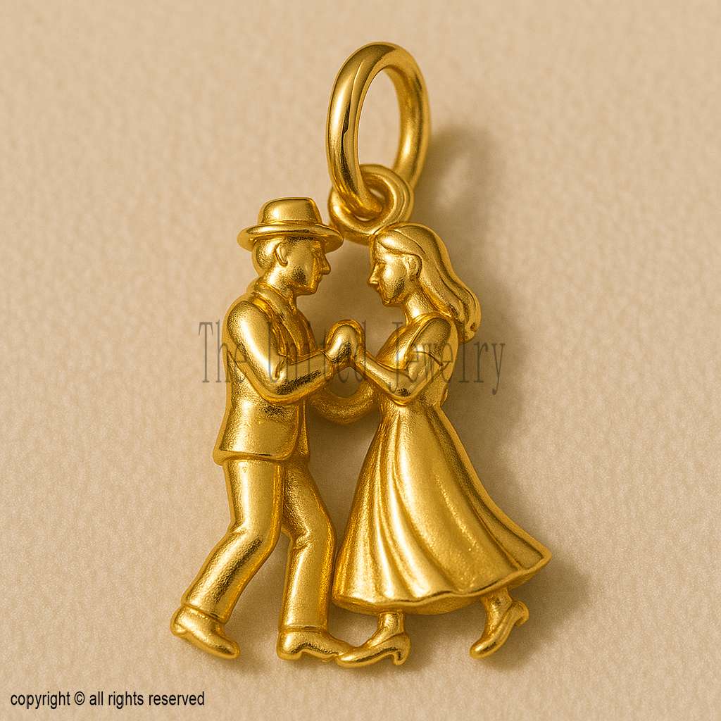 925 Sterling Silver Dancing Couple Pendant | Gold Plated Romantic Charm | Love & Dance Jewelry