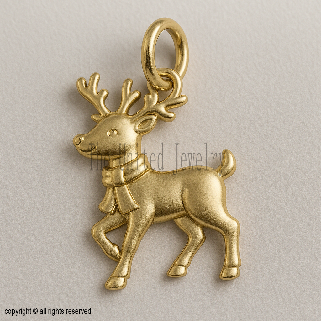 Gold Plated Reindeer Charm Pendant | Christmas Holiday Jewelry