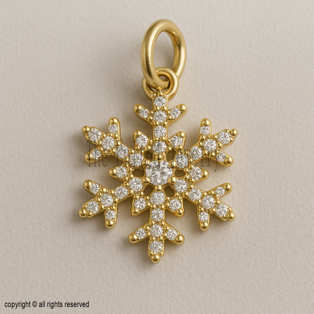 Gold Plated Snowflake Pendant with CZ Stones | Christmas Winter Charm