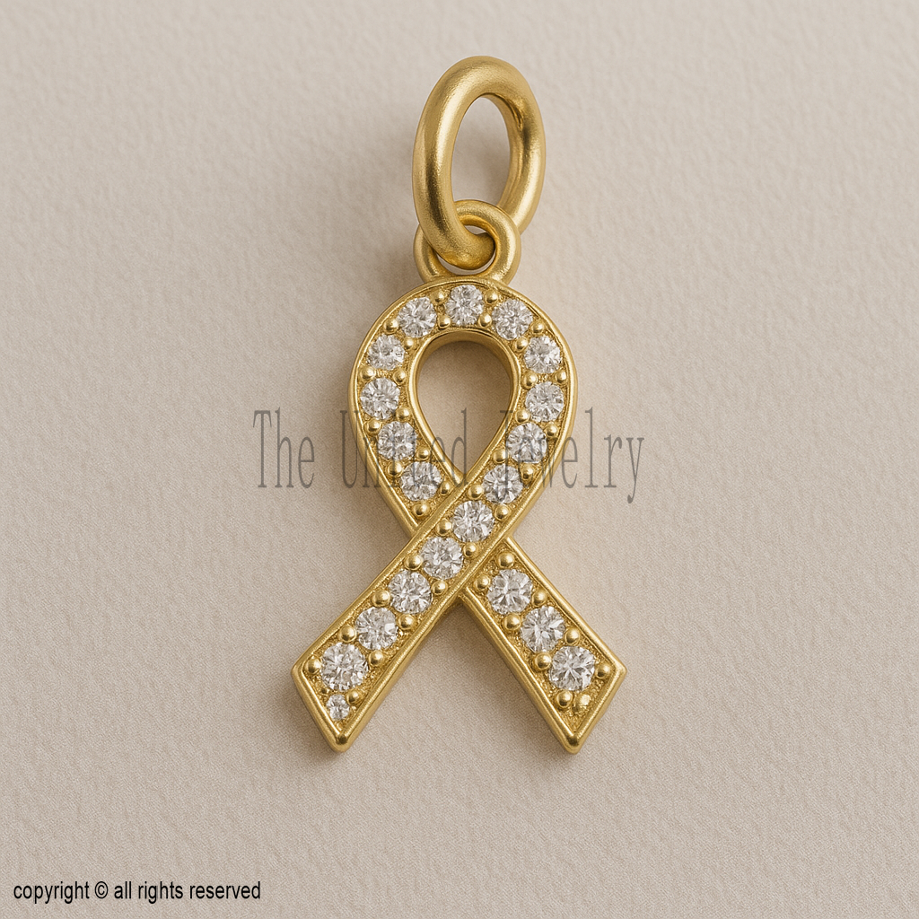 Gold Plated Awareness Ribbon Pendant with CZ Stones | Support & Hope Jewelry