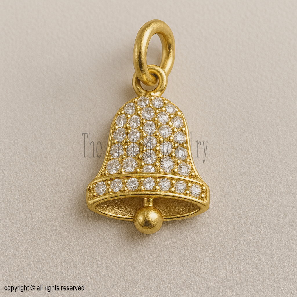 Gold Plated Bell Pendant with CZ Stones | Christmas Holiday Charm