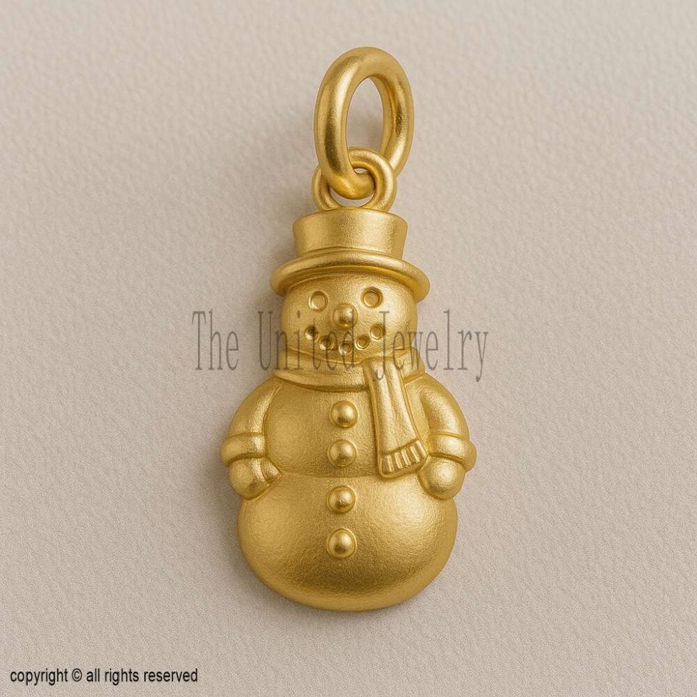 925 Sterling Silver Snowman Pendant | Gold Plated Christmas Charm Necklace | Winter Holiday Jewelry Gift