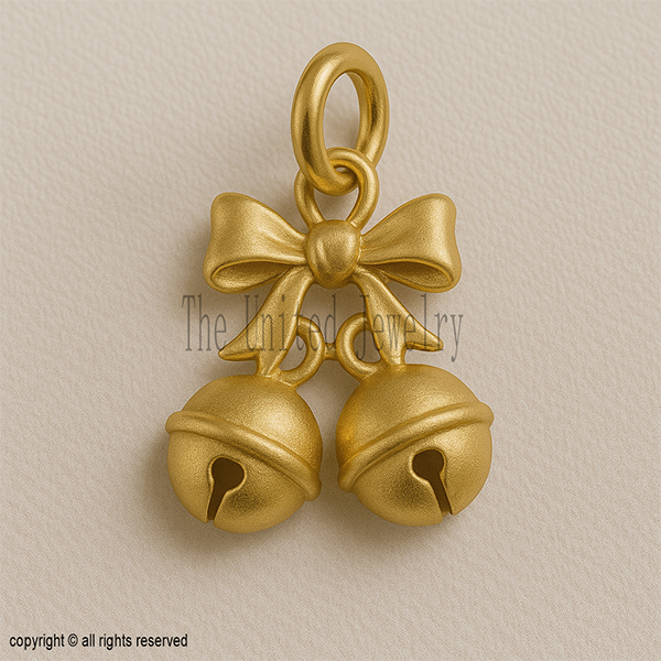 18K Gold Plated Christmas Bell Pendant Charm | 925 Sterling Silver Double Bell with Bow