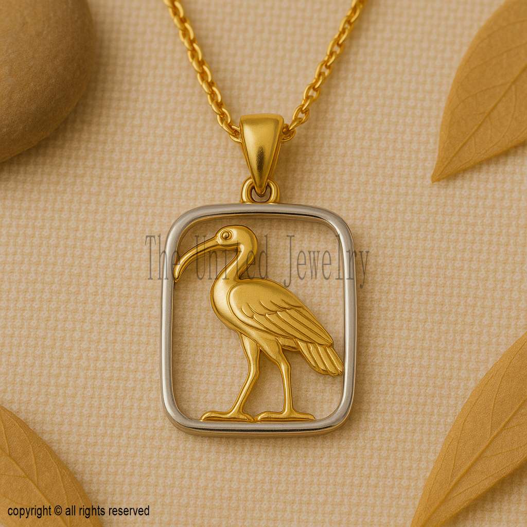 925 Sterling Silver Two Tone Ibis Bird Pendant Necklace | Egyptian Wisdom Symbol Jewelry