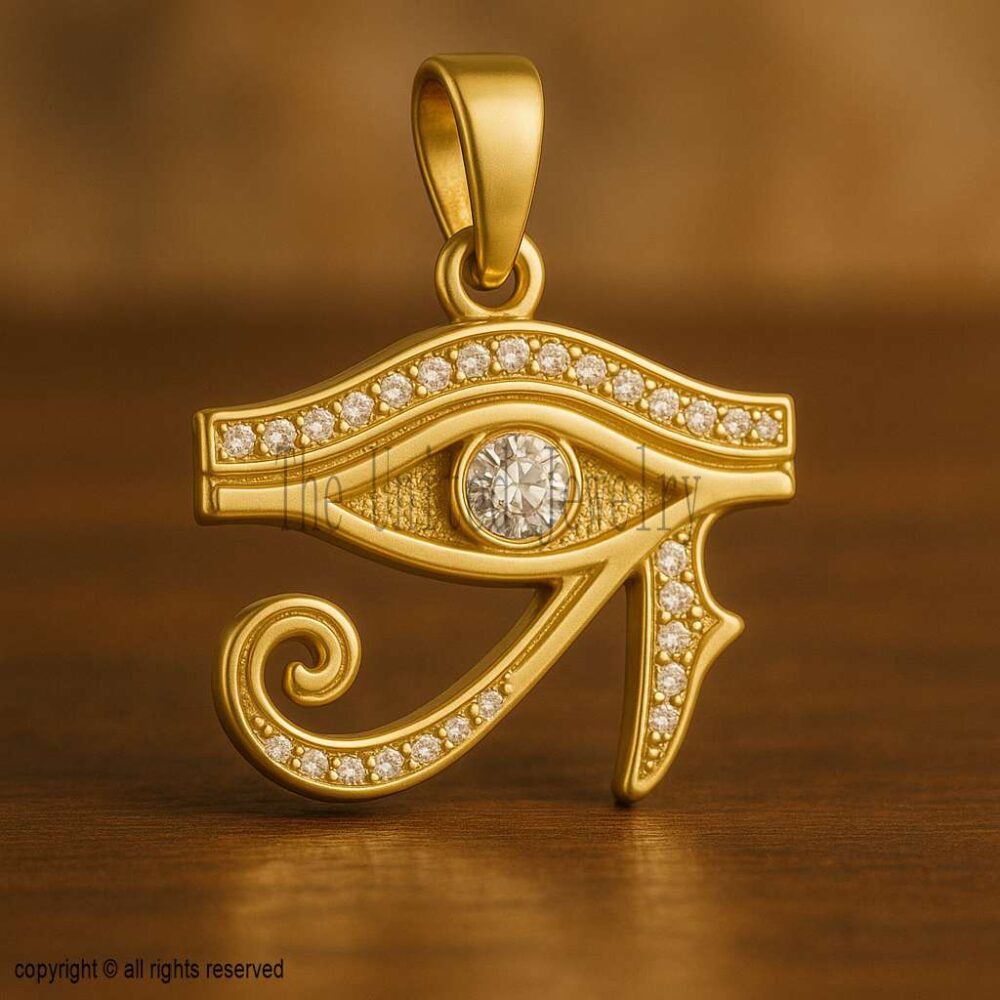 Eye of Horus Pendant with Moissanite | 925 Sterling Silver Gold Plated Egyptian Protection Jewelry