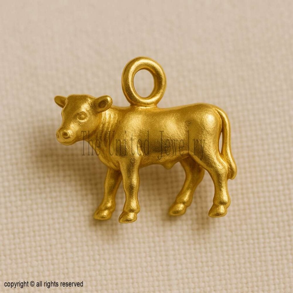 Gold Plated Sterling Silver Cow Pendant Necklace: Animal Charm Jewelry