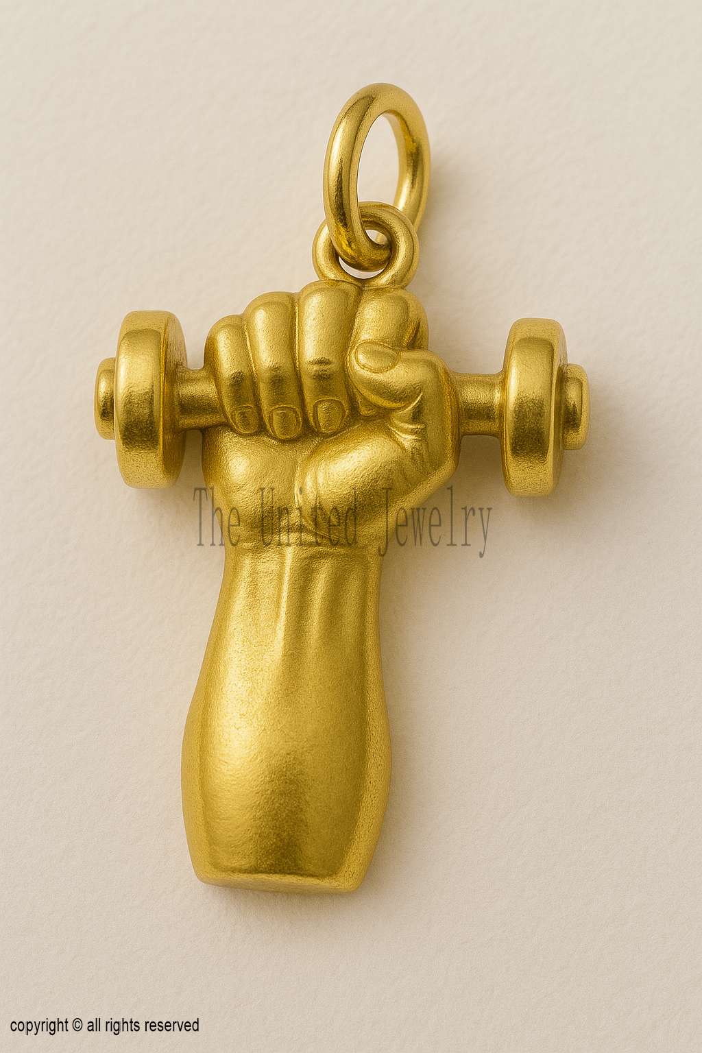 Gold Dumbbell Hand Pendant | Fitness Gym Jewelry | Strength Training Necklace for Men & Women