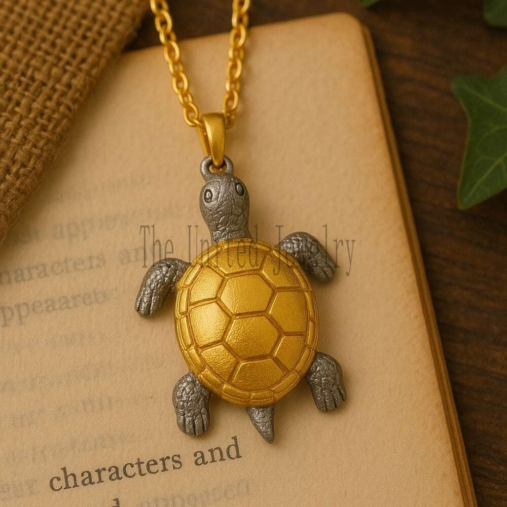 Two-Tone Sea Turtle Pendant Necklace: 925 Sterling Silver Charm