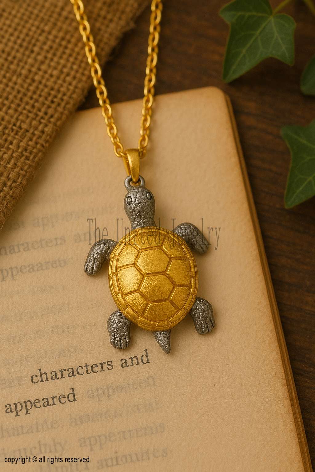 Two-Tone Sea Turtle Pendant Necklace: 925 Sterling Silver Charm