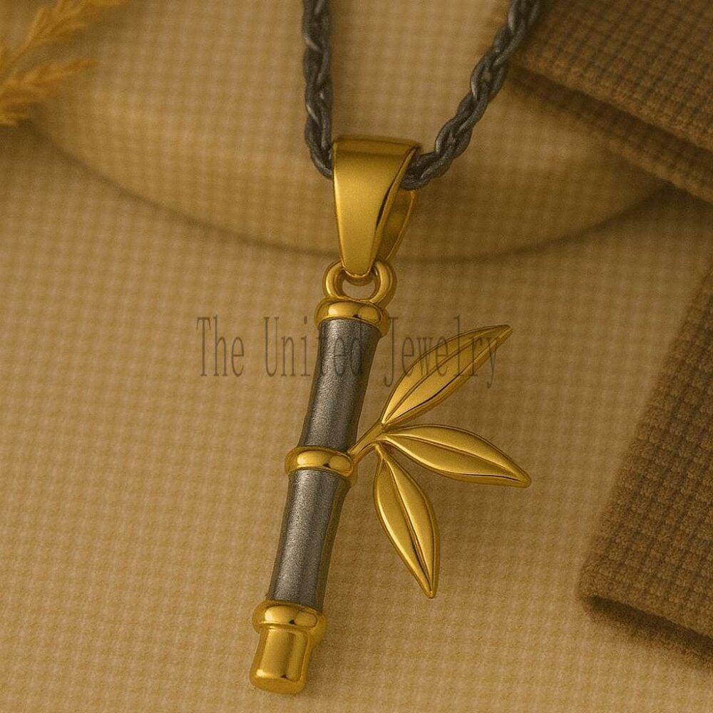 925 Sterling Silver Bamboo Pendant | Two-Tone Gold & Silver Nature Necklace