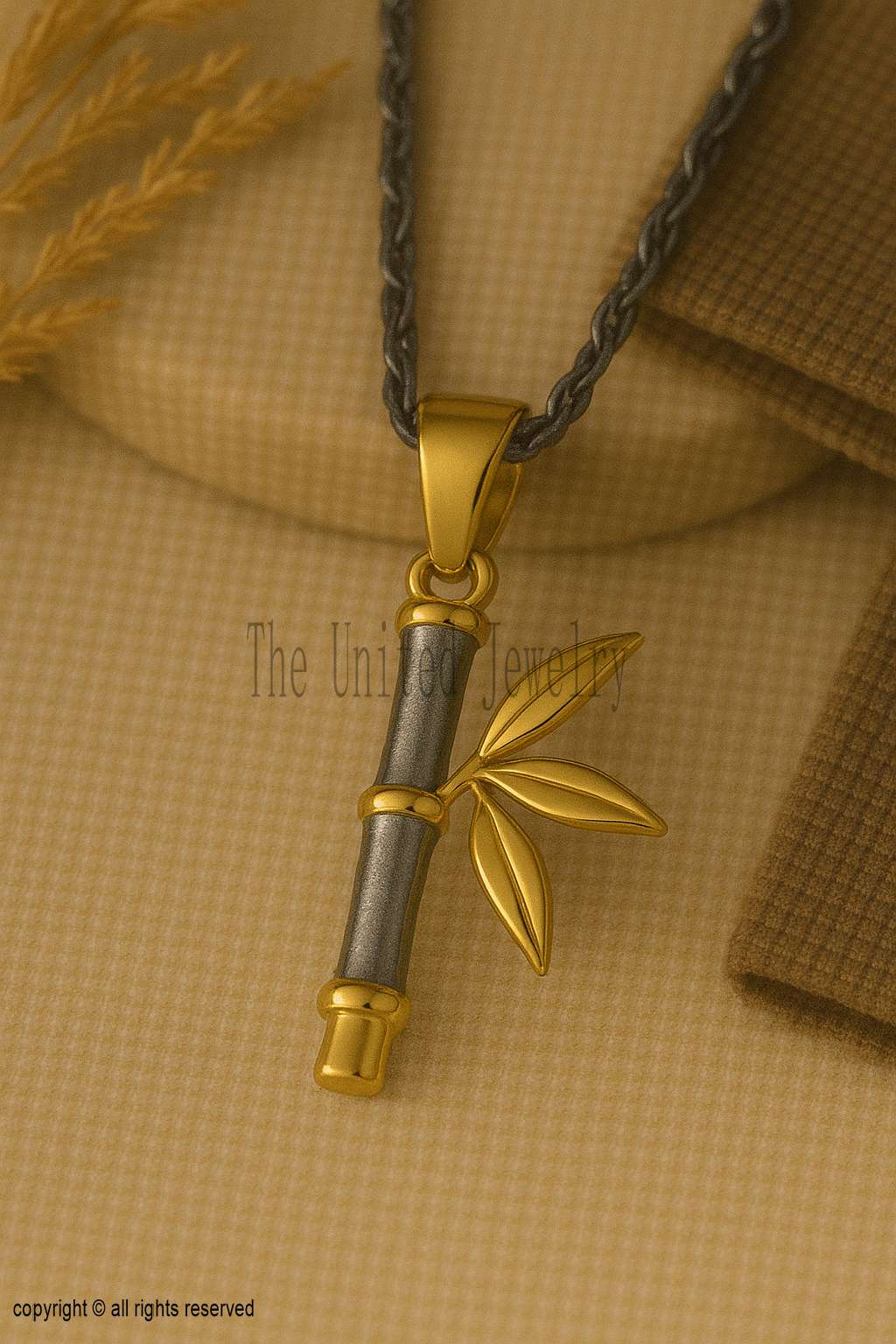 925 Sterling Silver Bamboo Pendant | Two-Tone Gold & Silver Nature Necklace