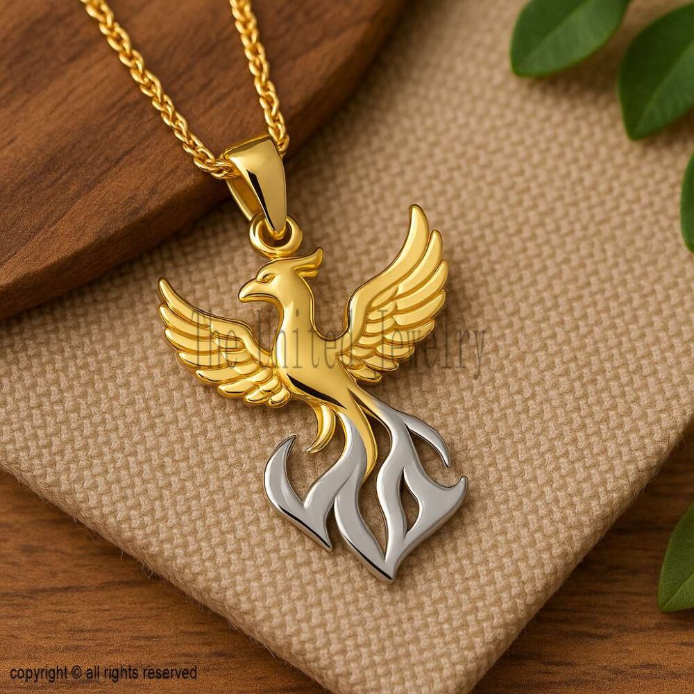 925 Sterling Silver Phoenix Pendant | Two-Tone Gold & Silver Firebird Necklace