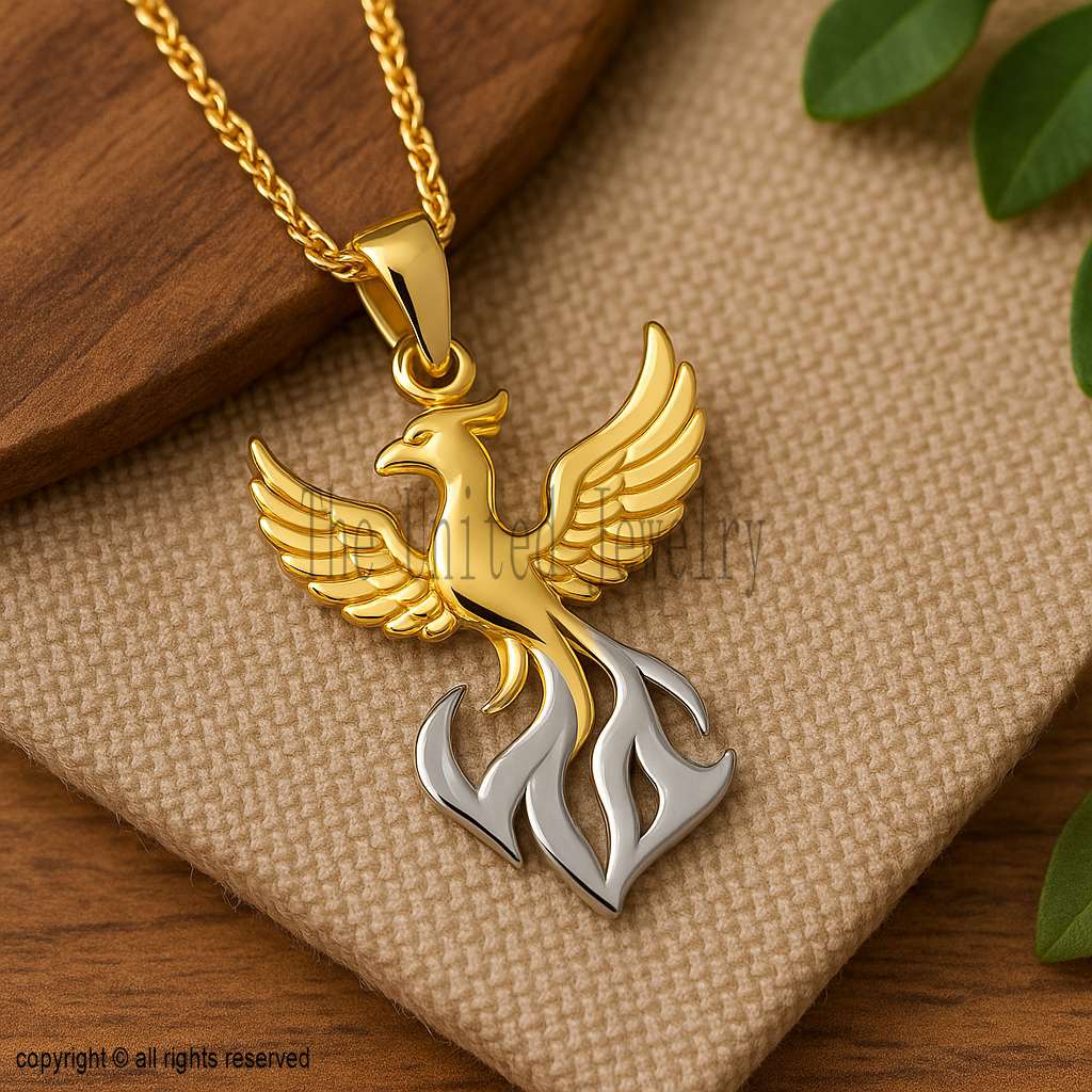 925 Sterling Silver Phoenix Pendant | Two-Tone Gold & Silver Firebird Necklace