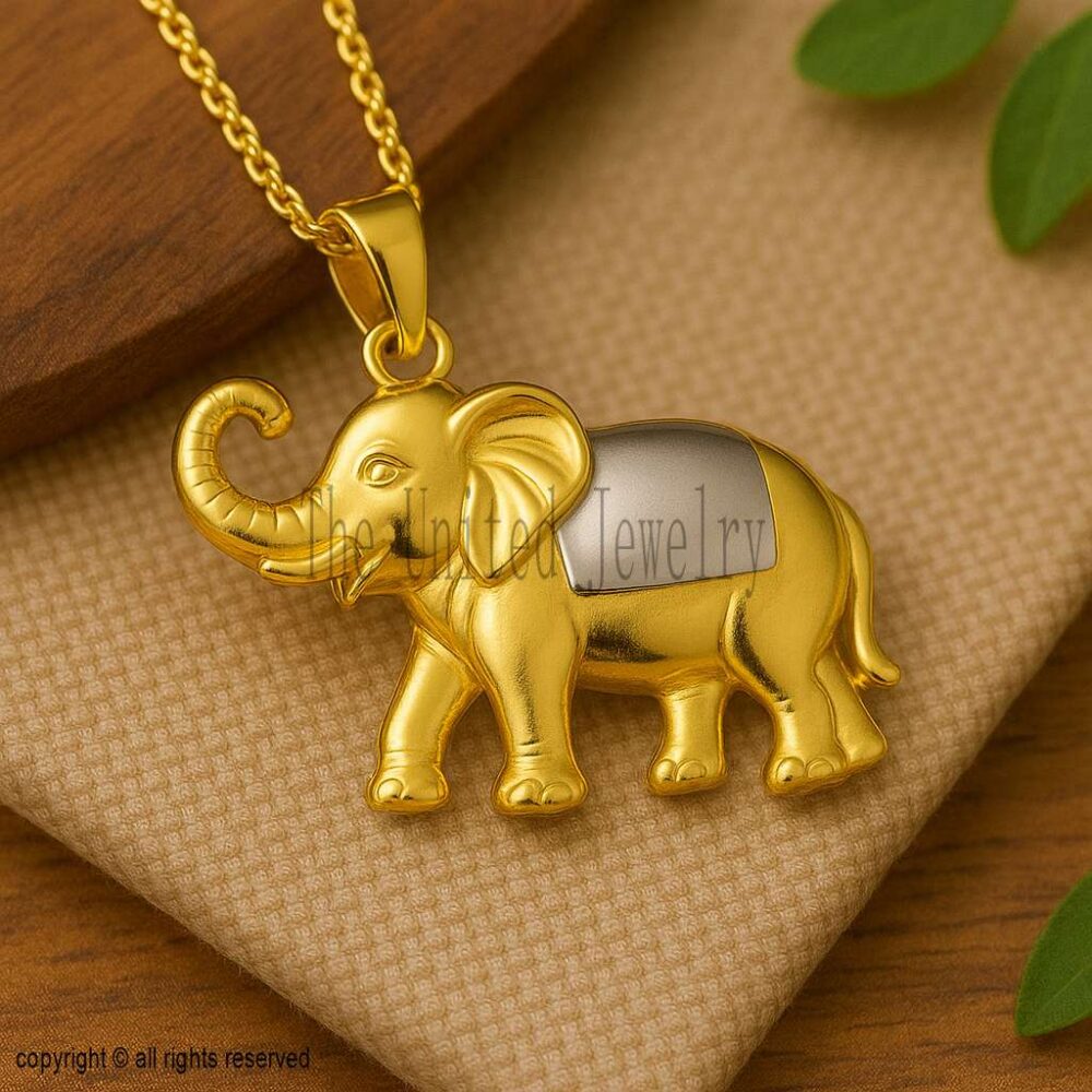 Two Tone Sterling Silver Elephant Pendant Necklace | Gold Plated Animal Jewelry