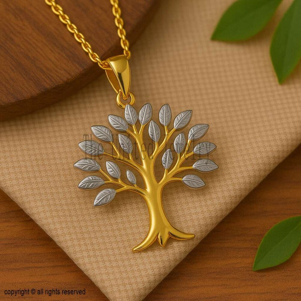 Sterling Silver Tree of Life Pendant: Two-Tone Gold Family Necklace