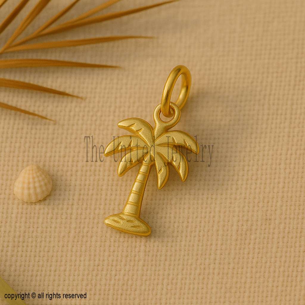 Palm Tree Pendant Charm – 925 Sterling Silver with 18K Gold Plating