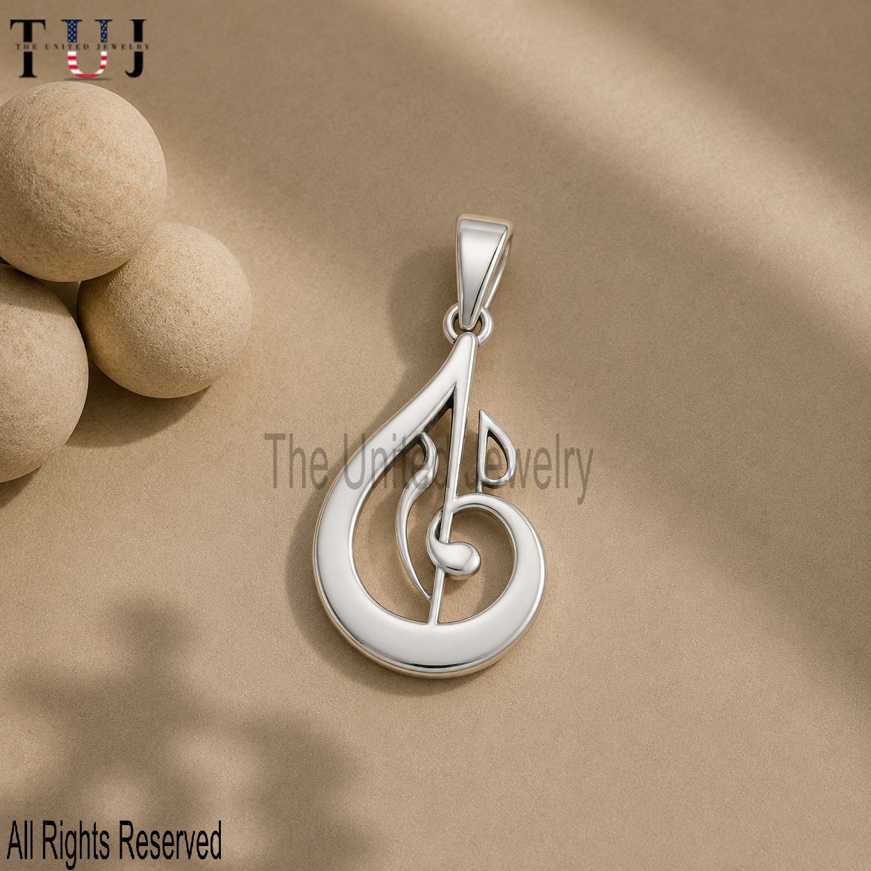 Sterling Silver Treble Clef Pendant | Music Note Necklace